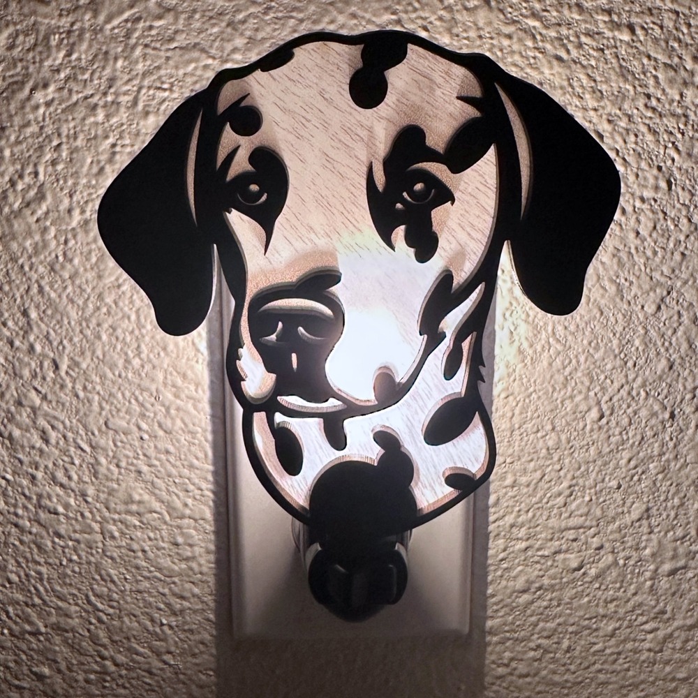 Dalmatian Dog Face Night Light Handmade Plug In Wood Laser Cut Accent Lamp